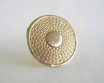 Vintage Gold Scarf Clip Round Embossed Basketweave