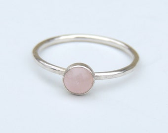 Rose Quartz Ring Sterling Silver Stacking Ring Bezel Set