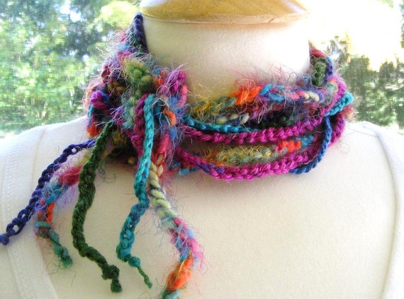 Boho Crocheted Lariat Bright Colors Layered and by meiguidesigns