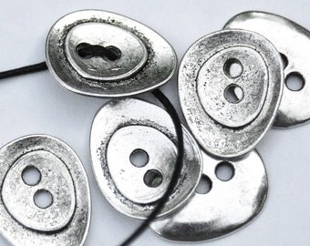 Button Clasp for Leather Wrap Bracelets, Antiqued Silver Button Clasps, 2 holes, 19x23mm, Hole 3mm, Fits 3mm or smaller leather cord, unique