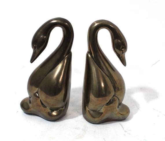 vintage brass bookends body swan