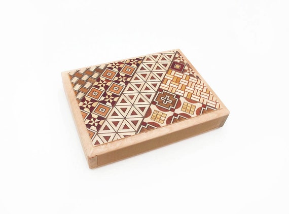 Puzzle Box Inlay Wood Slide Box, Small Wooden Box Keepsake, Geometric 