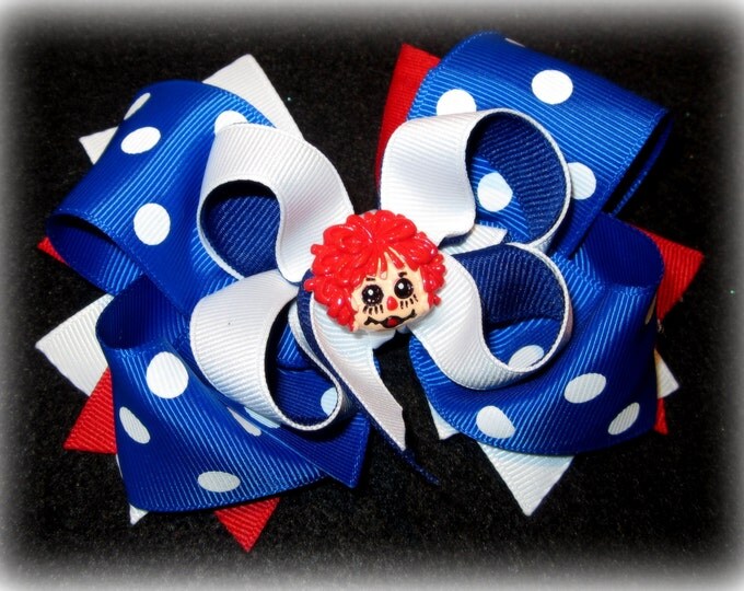 Raggady Ann Hairbow, Layered Boutique Hair Bow, Ragdoll Bow, Rag Doll hairbows, Vintage Hairbow, Blue Dot bow, Stacked Hairbows, Girls Bows