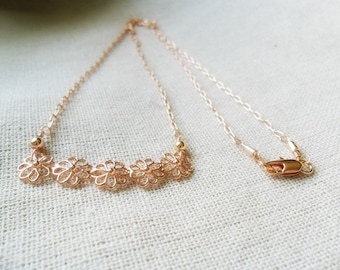 Delicate Rose Gold Necklace / Simple Bar Necklace / Rose Gold Flower Bar / Dainty Chain / For Her / Gift Under 30