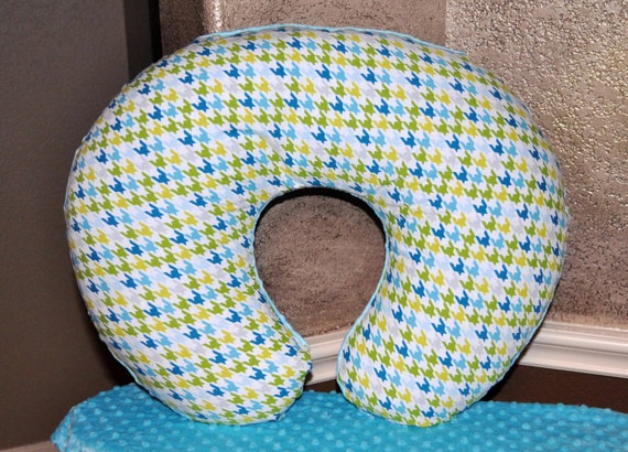 NURSING PILLOW COVER - Sweet Pea Houndstooth Nursing Pillow Cover - You Choose the Minky Dot Backing - with Zipper Closure