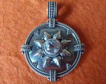 Balinese Silver Pendant with Topaz / silver handmade jewelry / silver 925 Bali jewel