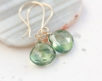 Earrings Mystic Quartz Moss Green Olive Green deep lichen light green gold filled pastel