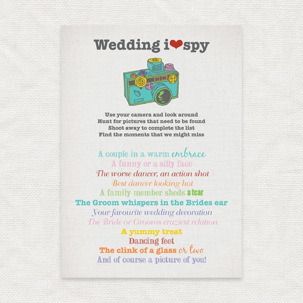 I SPY wedding printable party file wedding reception game