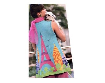 Vintage Picture Sweater Knitting Pattern Eiffel Tower Sleeveless Swing Top Knitting Pattern Paris Landscape Sleeveless Trapeze Sweater Top