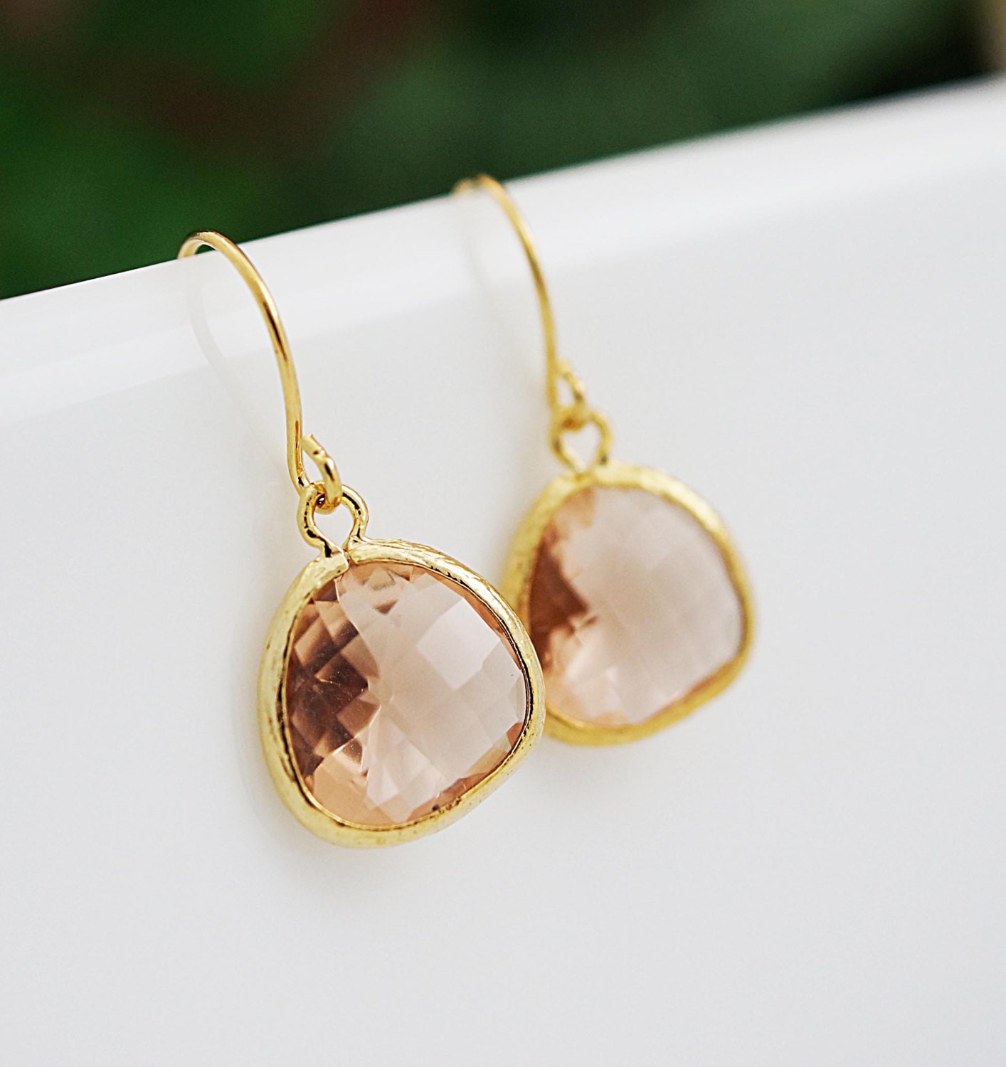 Peach Glass dangle Earrings drop Earrings by earringsnation