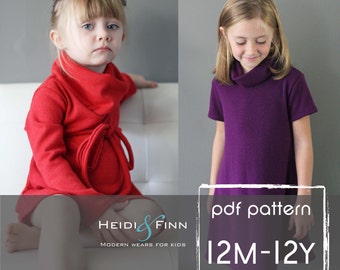 Cowl Neck Jumper Dress and sweater pattern PDF12m - 12y easy sew tunic dress sweater