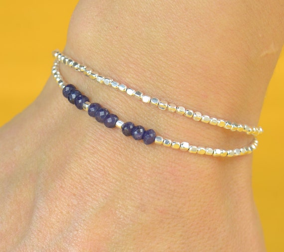 Items similar to Sapphire and sterling silver beads bracelet on Etsy