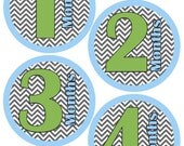 Baby Month Stickers Monthly Stickers Blue and Green Chevron First Year Month Stickers Baby Shower Gift and Photo Prop - Drew-T Il_170x135