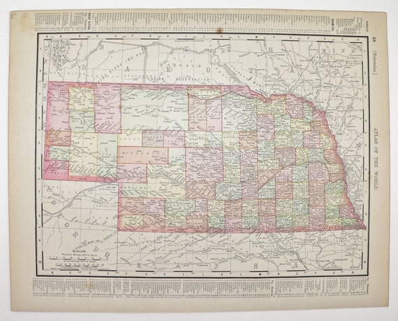 Vintage Map of Nebraska Kansas Map 1900 State by OldMapsandPrints