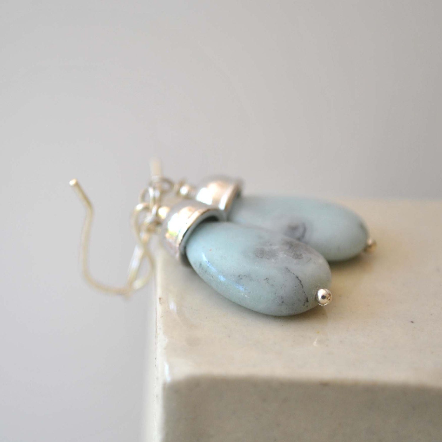 Powder Blue Amazonite Earrings Teardrop Earrings Stone by bstrung