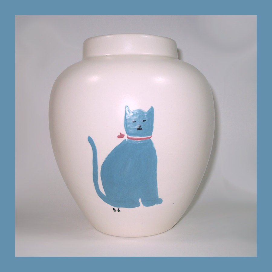 Vintage Ceramic Blue Cat Vase / 1986 by GypsumMoonVintage on Etsy