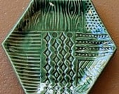 Emerald Patchwork Ceramic Jewelry Dish - Hexagon