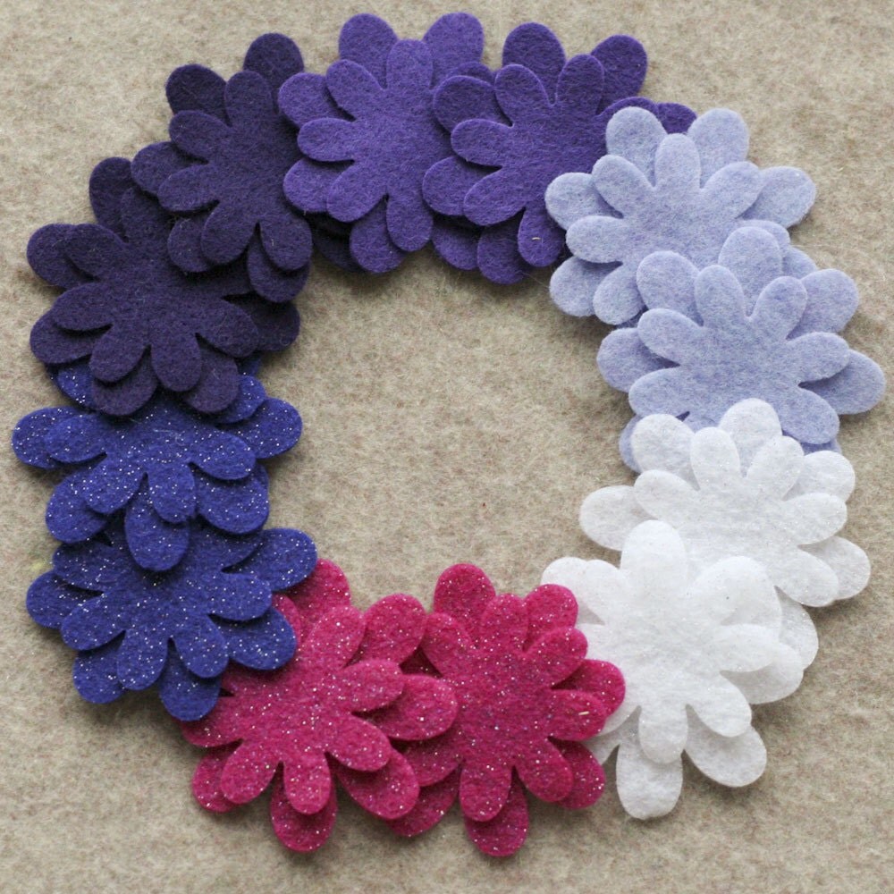 Sugar Plum Fairy Mini Daisies 24 Die Cut Felt Flowers