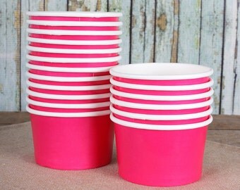 Small Hot Pink Ice Cream Cups, Pink Ice Cream Bowls, Sundae Cups, Ice Cream Party Cups, Dessert Cups, 4oz Paper Ice Cream Cups (18)