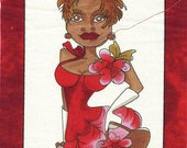 Loralie Lady quilt fabric one block Portrait Beauty Queen red flowers