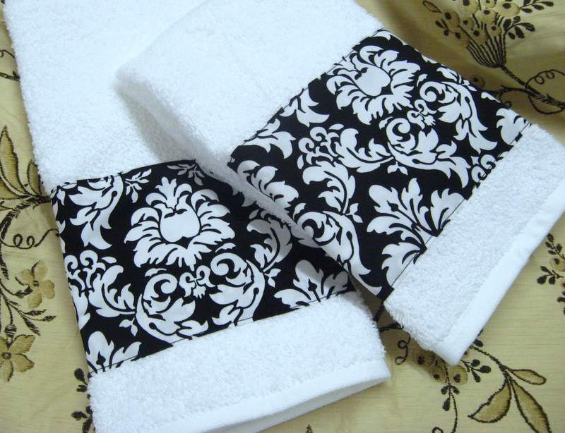 FLEUR DELIS Custom Decorated Hand Towels Black Fabric