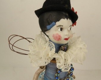Assemblage Angel, Art Doll, "Grandma's Attic" Country Blue Assemblage Art Doll