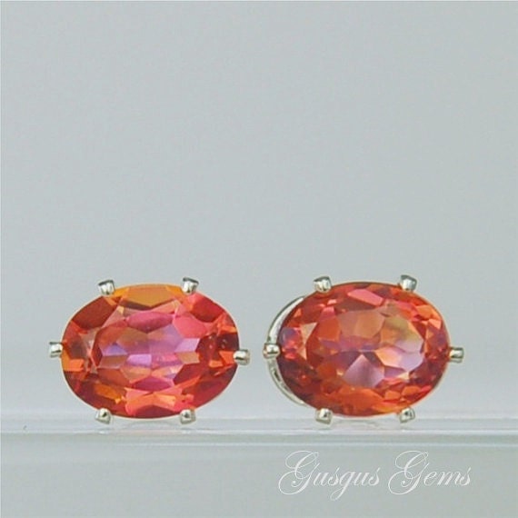 Orange Mystic Topaz Stud Earrings Sterling Silver by Gusgusgems