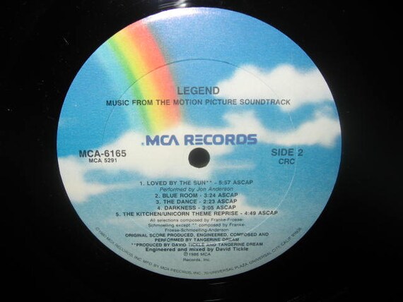 Rare Vinyl Record Legend Original Soundtrack LP 1985 Tangerine