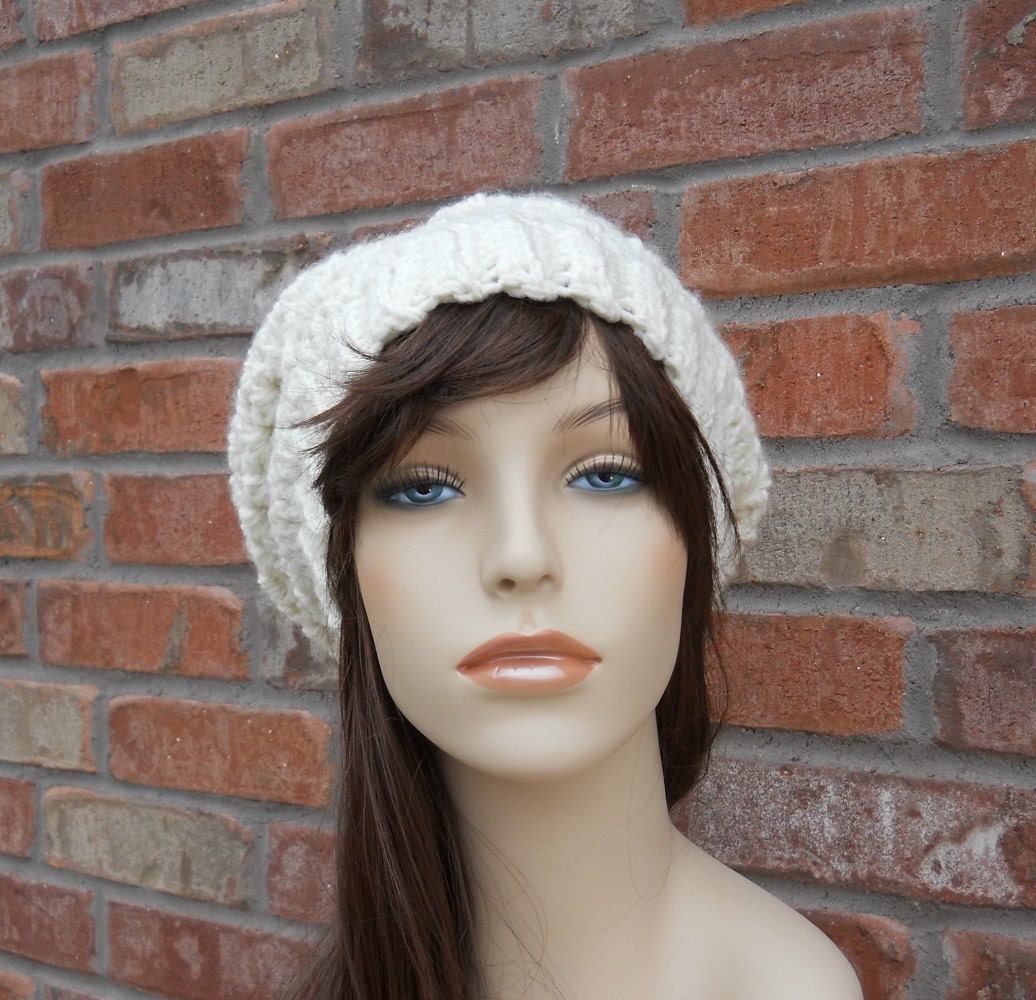 Womens Slouchy Beanie Ivory Hat Crochet Hat Winter Hats for
