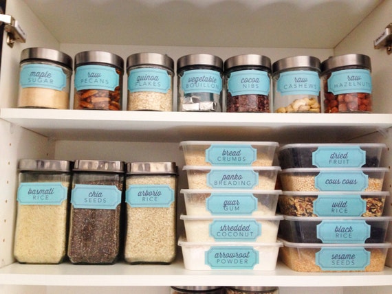 Retro Blue Starter Pantry Labels Collection by thepapersociety