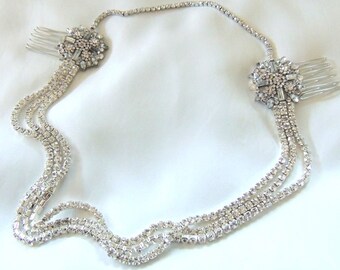 Wedding Hair Accessories, Bridal Headpiece, Swarovski Crystal Halo, Vintage Style Hair Bandeau, Forehead Hair Accessory