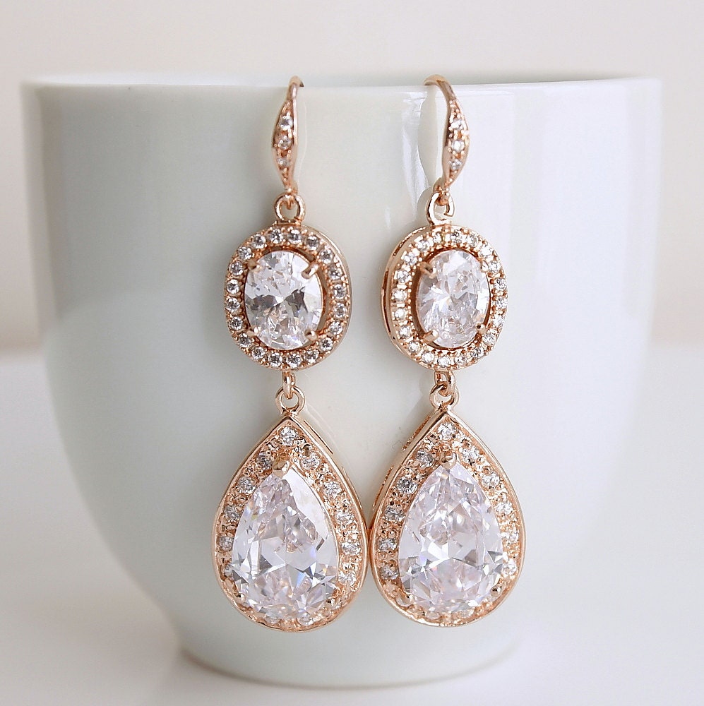 Rose Gold Bridal Earrings Wedding Jewelry Rose By Poetryjewelry 8798