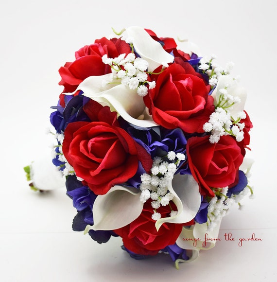 Items similar to Red White & Blue Bridal Bouquet Roses ...