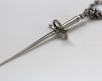 Needle Sword Necklace Game of Thrones Sword Necklace in white bronze made in NYC