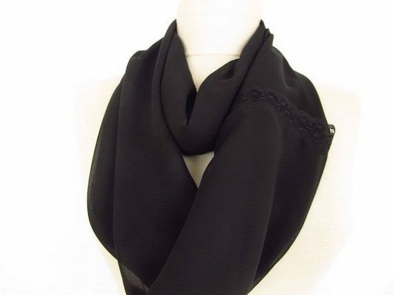 black scarf - chiffon scarf - Infinity scarf - Circle Infinity Scarves-asuhan-Loop Scarf- by ScarfsSale