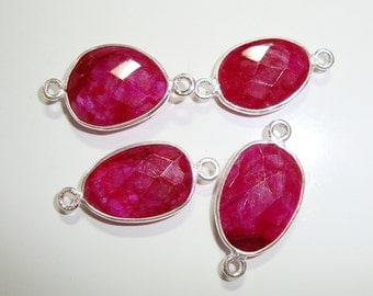 Sale, 10% off, Ruby Gemstone Faceted Freeform Sterling Silver Connector Link