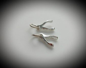 Sterling Silver Tiny Wishbone Good Luck Charm,15 % Off 10 pcs, 14 x 6 mm, sale