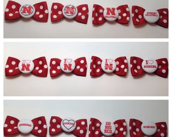 Nebraska Husker Officially Licensed Red and White Polka Dot Hair Bow - 20 design choices