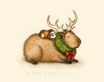 Capy Holidays - Capybara and guinea pig Reindeer Ride