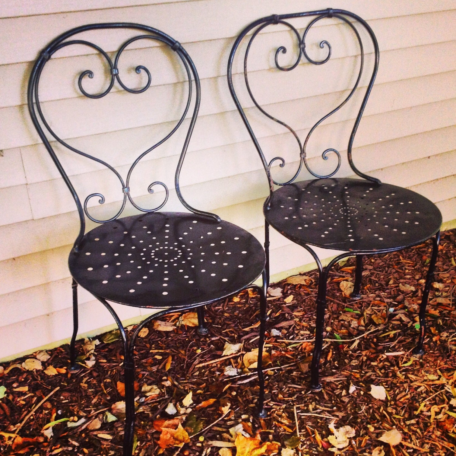 French Bistro Chairs Patio Chairs Hand Wrought Iron Chairs Pair