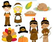 Pilgrim Kids Cute Digital Clipart - Commercial Use OK - Pilgrim Cilpart, Pilgrim Graphics, Thanksgiving Clipart Il_170x135