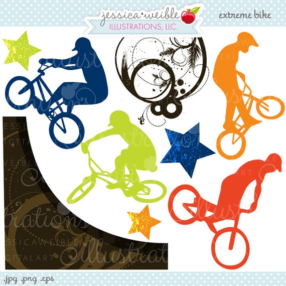 Extreme Bike Grunge Digital Clipart - Commercial Use OK - Bicycle Graphics, Bicycle Sports Clipart, BMX Graphics Il_570xn