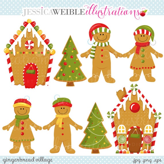 Gingerbread Village Cute Digital Clipart - Commercial Use OK - Gingerbread Clipart, Gingerbread Man, Christmas Graphics Il_570xn