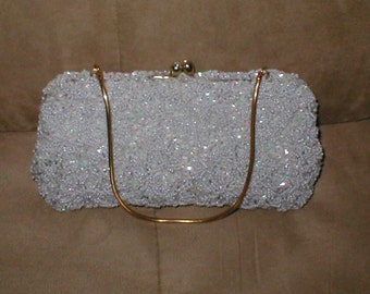 Vintage dove gray Beaded Evening Bag Purse