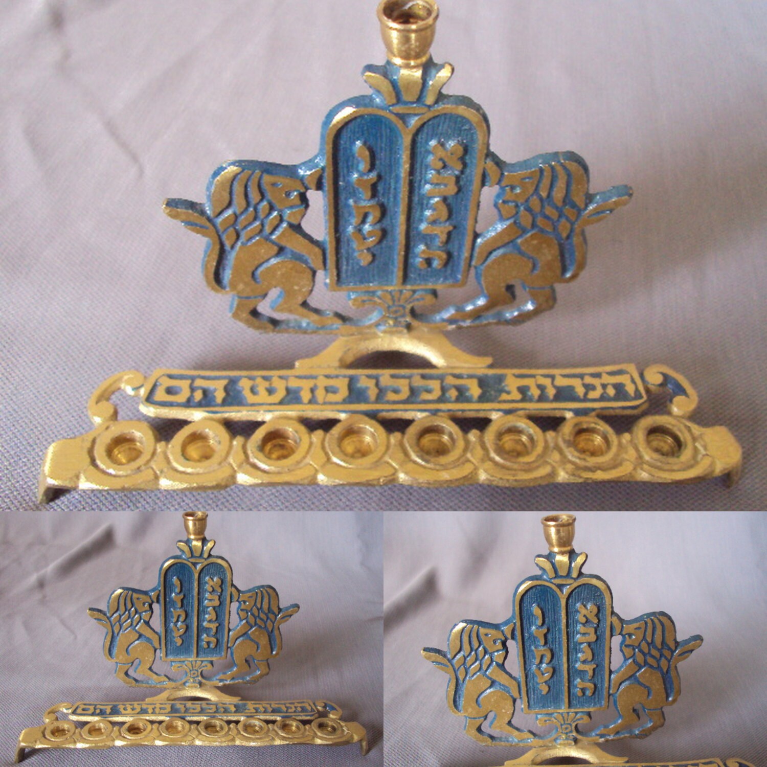 Vintage menorah 1950s / chanukah menorah solid brass / judaica