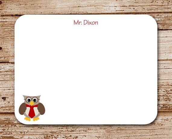 Set of 12 Teacher Note Cards, Notecards | Personalized (Flat) Stationery | Owl Teacher | Teacher Gift | Male Teacher Il_570xn
