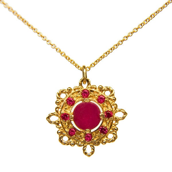 Antique Ruby Pendant 14k Gold Necklace by netawolpe on Etsy