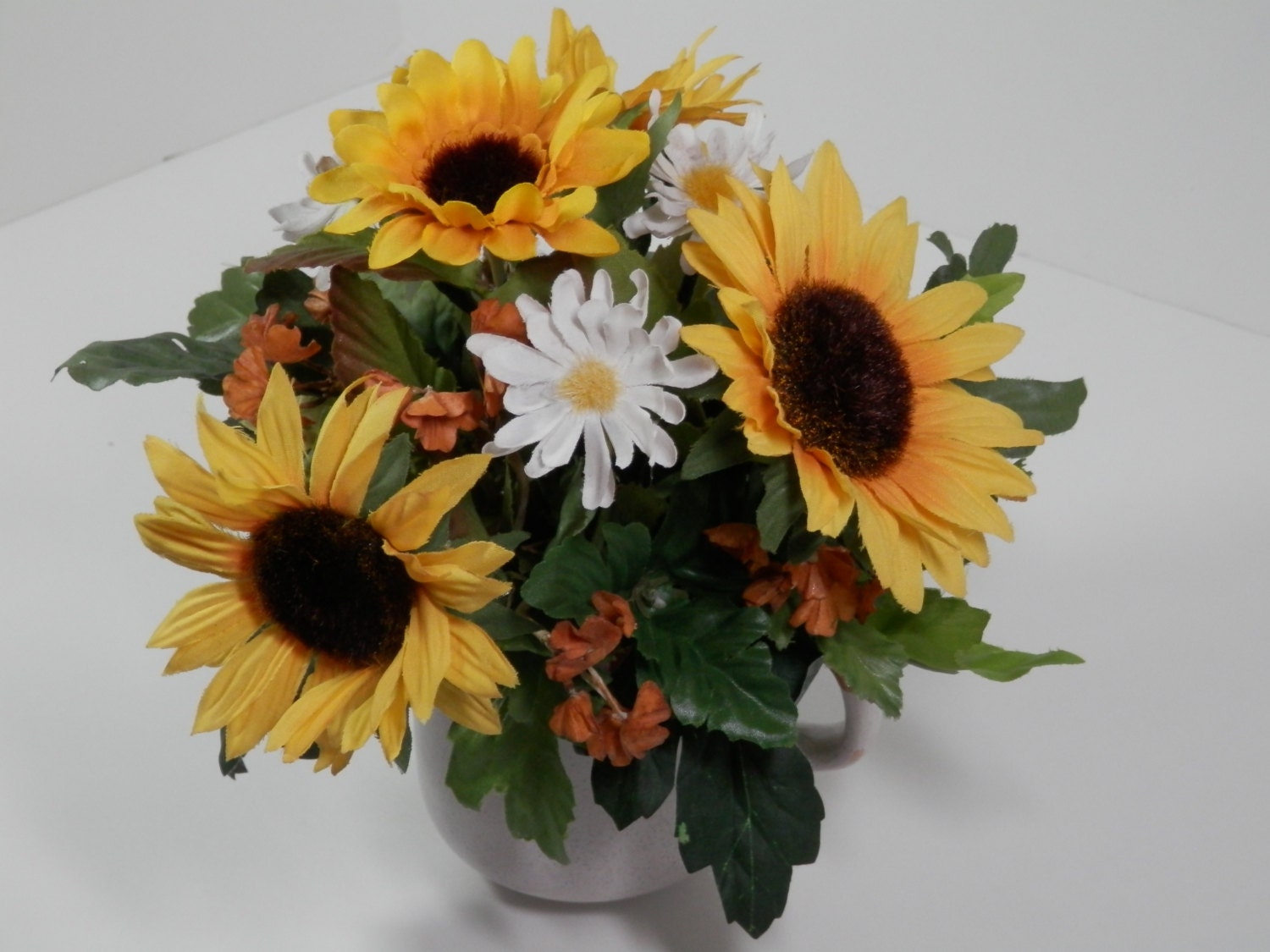 9 x 9 Silk Sunflowers & White Daisies Flower Arrangement