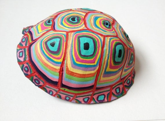 Items similar to Colorful painted turtle shell with graphic design on Etsy