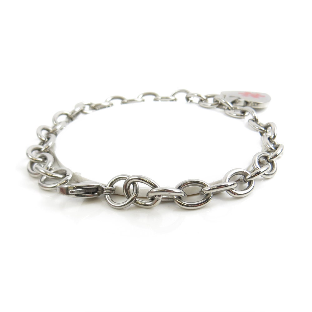 Engraved Medical Charm Bracelet Steel O-Link by MyIdentityDoctor